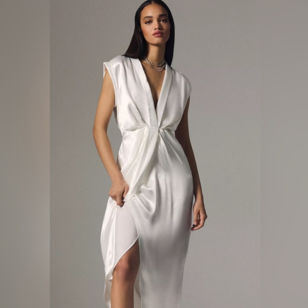 Cream Satin Maxi Dress - Picture 4 of 12